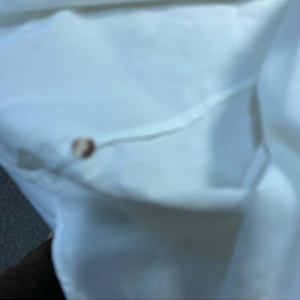 Designer Button Up Casual Cargo Dress Shirt White Short Sleeve No Show Buttons - Picture 11 of 12